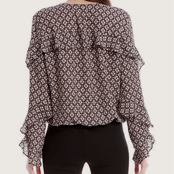 Max Studio Floral Ruffle Sleeve Faux Wrap Blouse - Picture 10 of 10